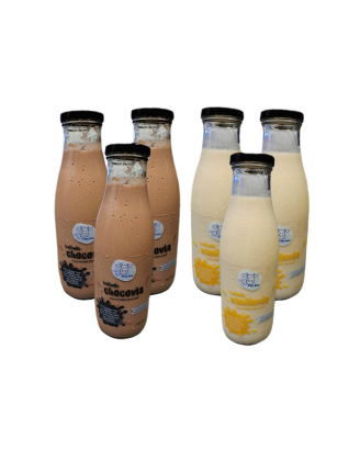 Kalfvolle chocolade vla 3 x 0,75 liter, vanille vla, 3 x 0,75 liter, zuivel,BIO,  Boerderij Boterhuys, Warmond (kalfvolle_vla_3_choc_en_3_vanille_386240817)