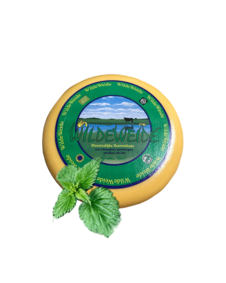 WildeWeide kaas BIO met brandnetel (jong) ca. 4kg, De Vierhuizen,  (wildeweide_kaas_4_kg_brandnetel_990935219)